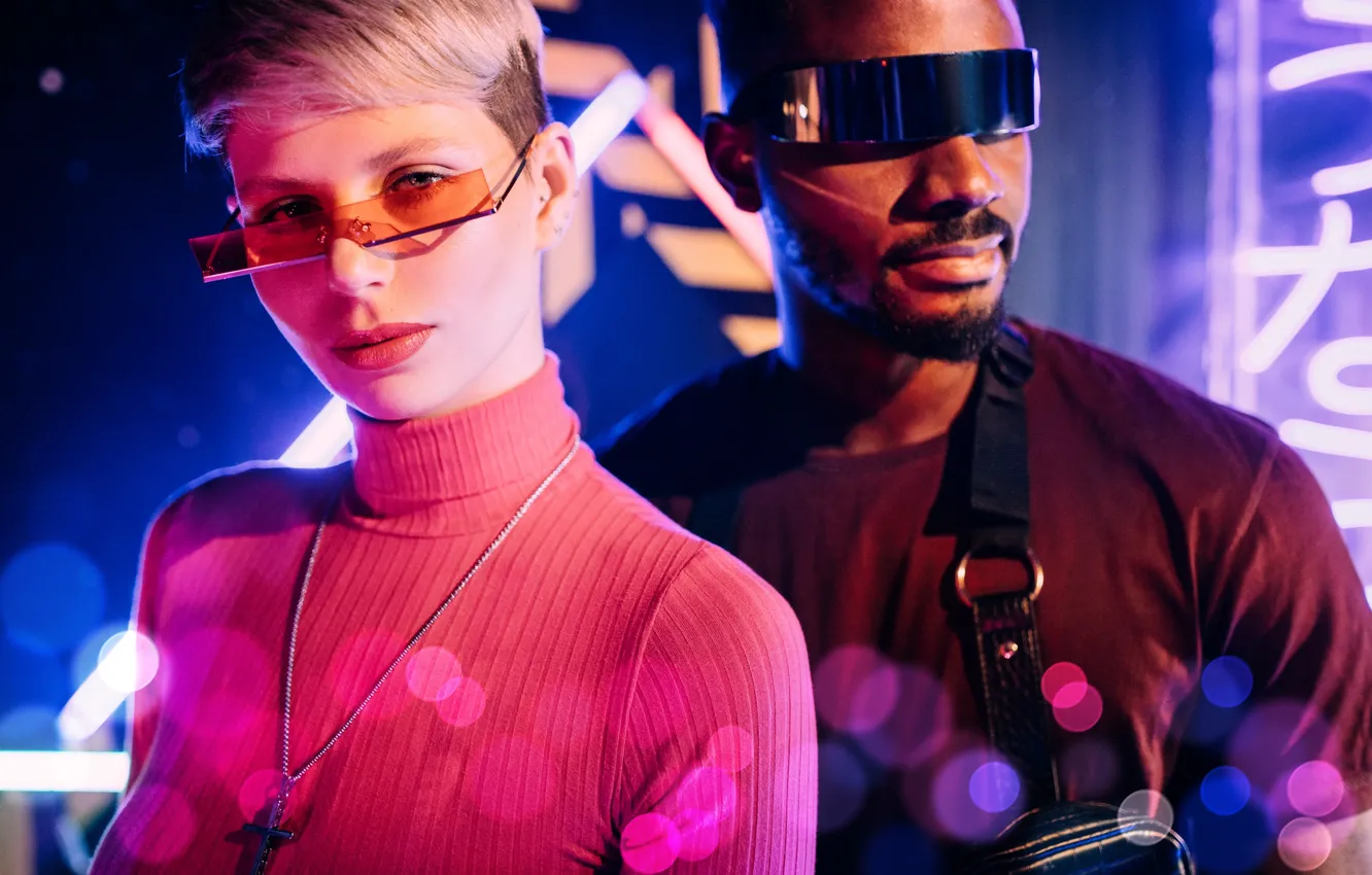 Photo wallpaper background, Wallpaper, woman, neon, glasses, pair, wallpaper, male