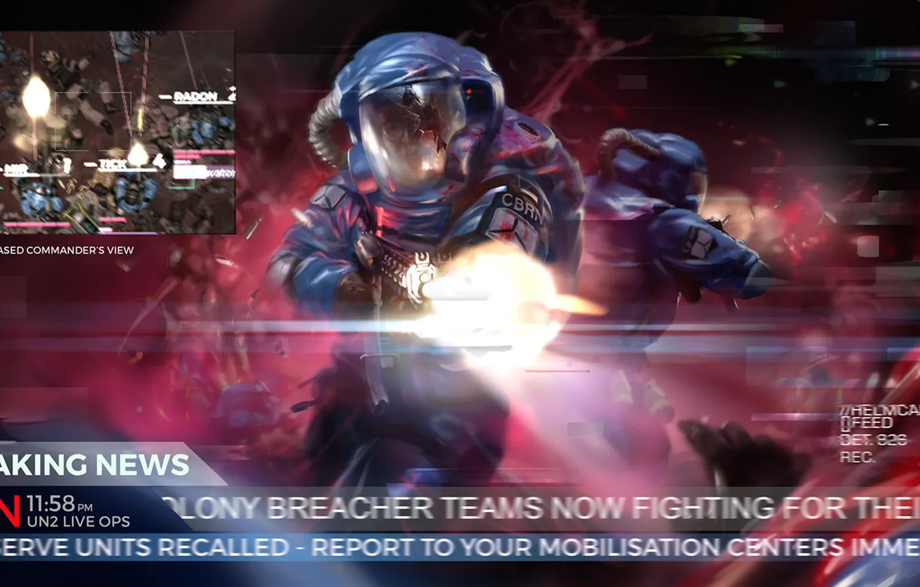 Photo wallpaper machine, space, fiction, infection, battle, soldiers, the shooting, astronaut