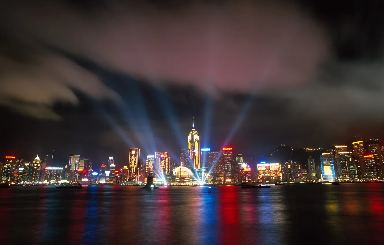 Photo wallpaper night, the city, Hong Kong