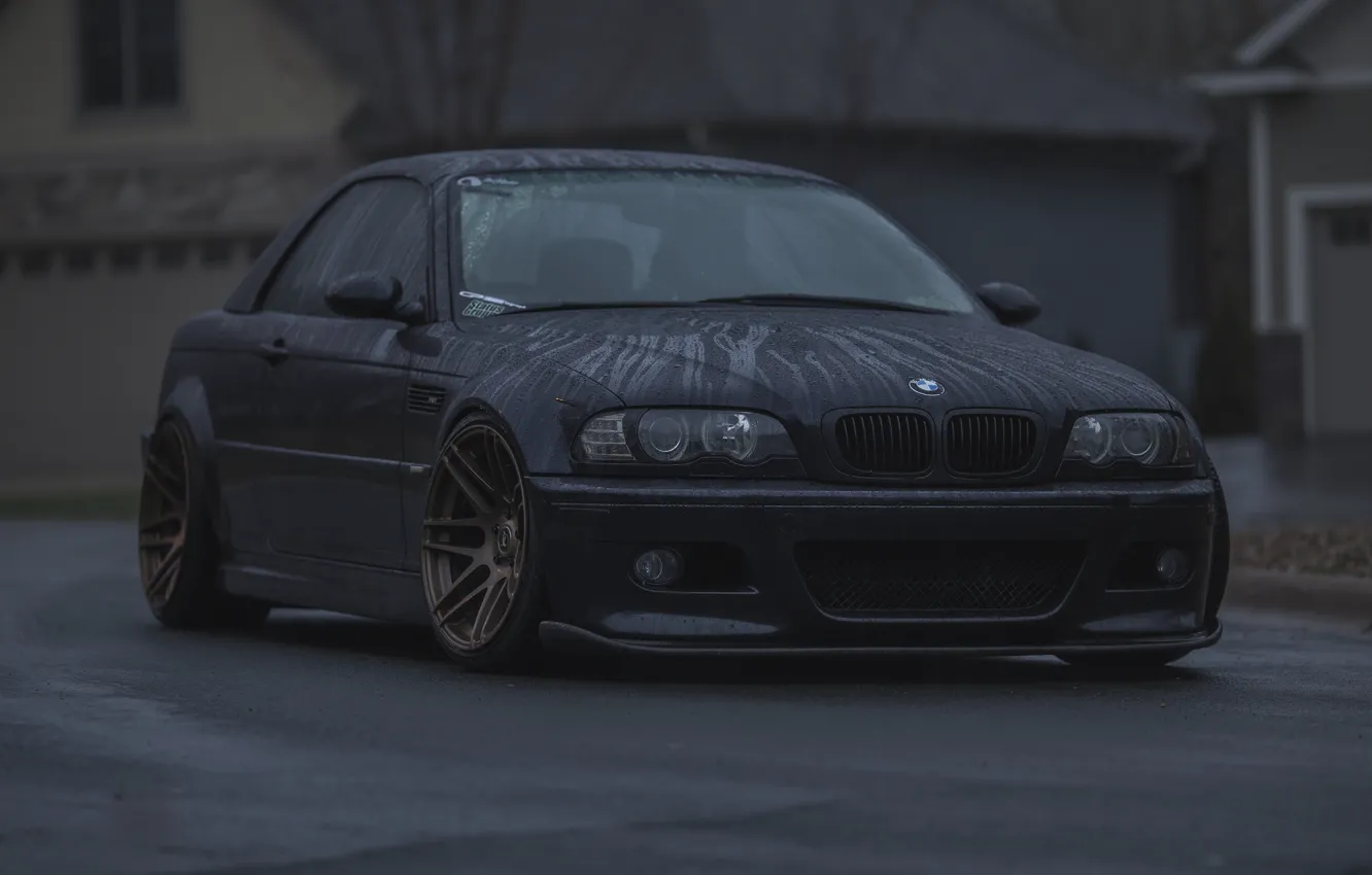 Photo wallpaper BMW, Black, Water, Rain, E46, Drops, Puddle