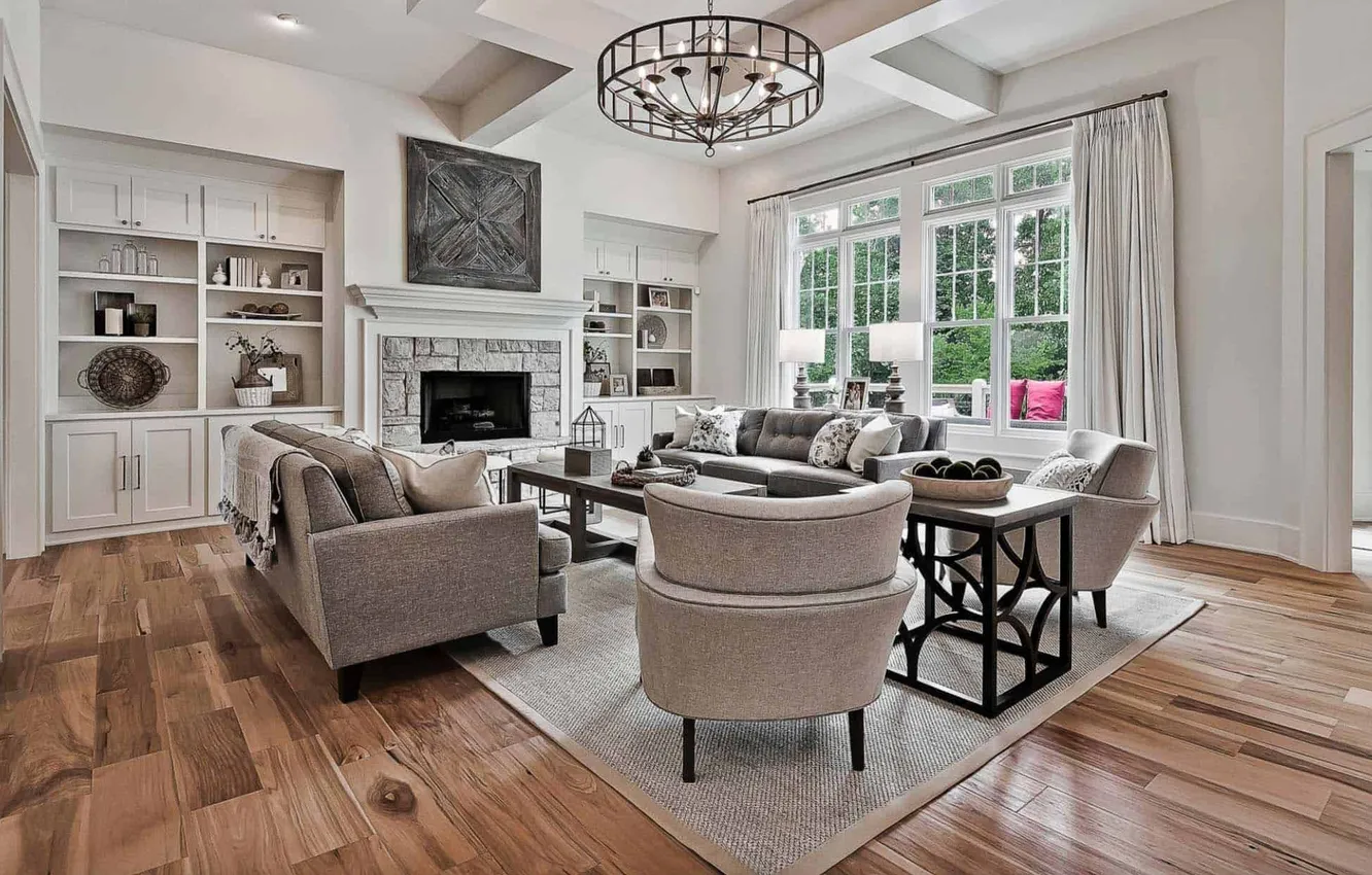 Photo wallpaper design, style, room, Villa, interior, fireplace, living room, upholstered furniture