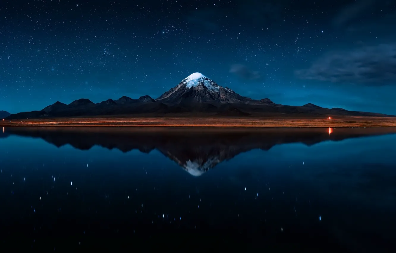 Photo wallpaper night, nature, stars, Bolivia, The Reflection of the Sajama