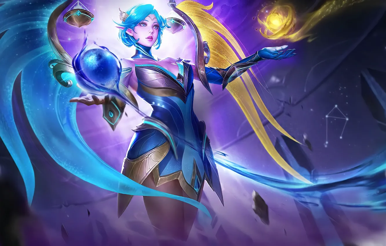 Photo wallpaper the game, planet, wings, constellation, beautiful girl, wings, characters, planets