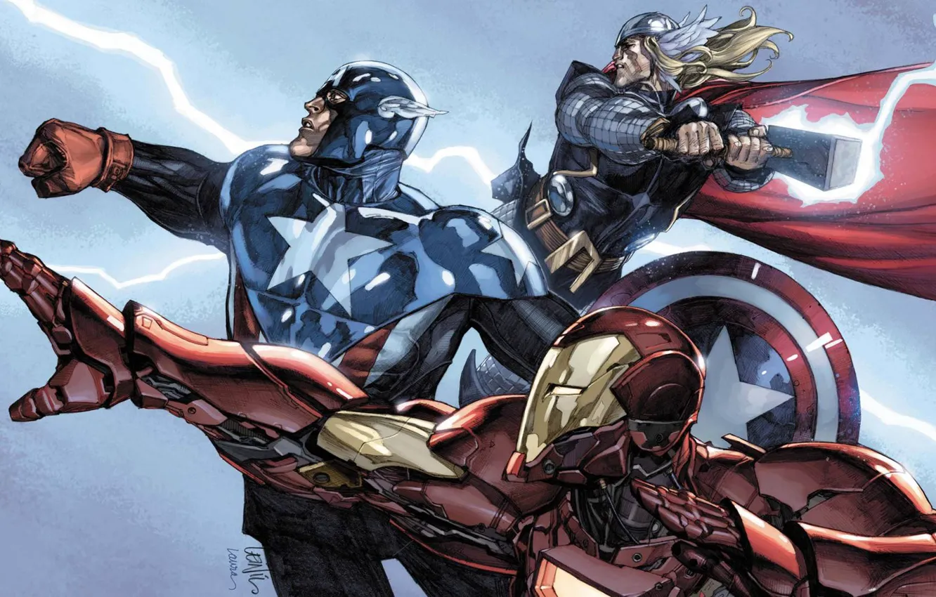 Photo wallpaper team, Iron man, Captain America, Thor, The Avengers