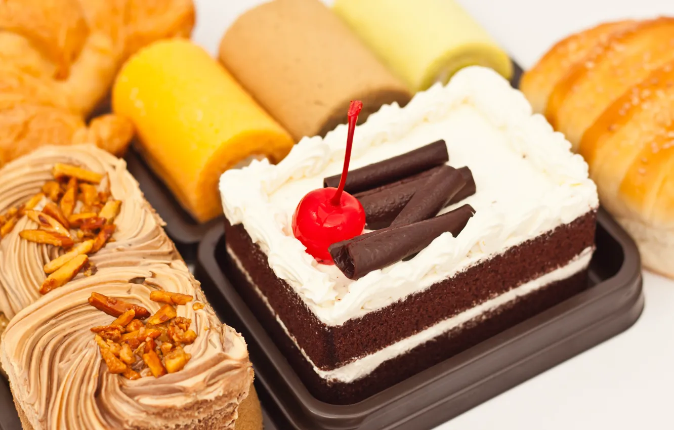 Photo wallpaper cherry, chocolate, sweets, cake, cake, cherry, cream, dessert