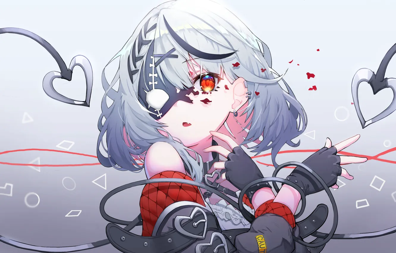 Photo wallpaper girl, blood, hearts, Virtual youtuber, Sakamata Chloe, HoloLive