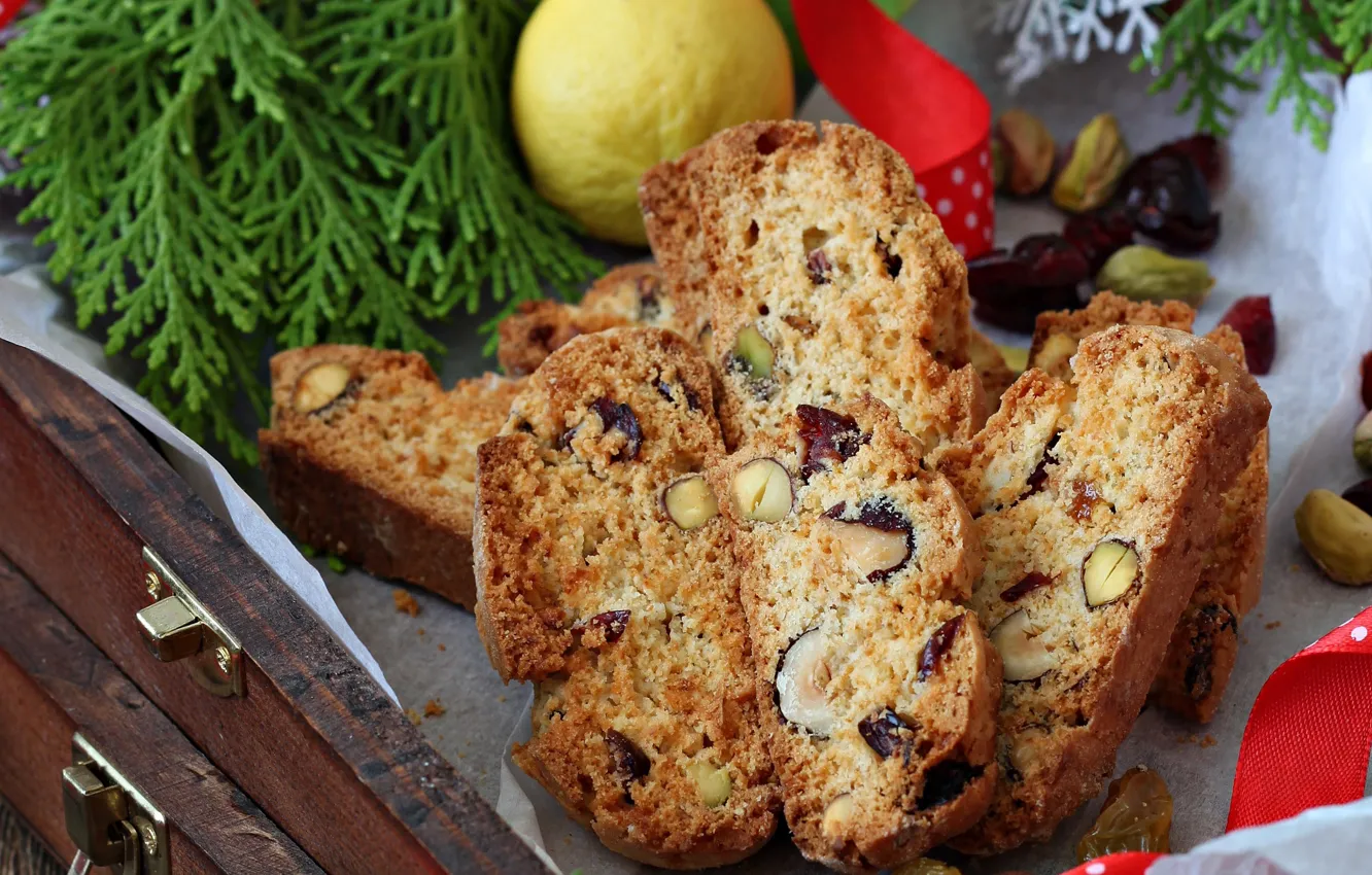 Photo wallpaper lemon, nuts, cakes, crackers