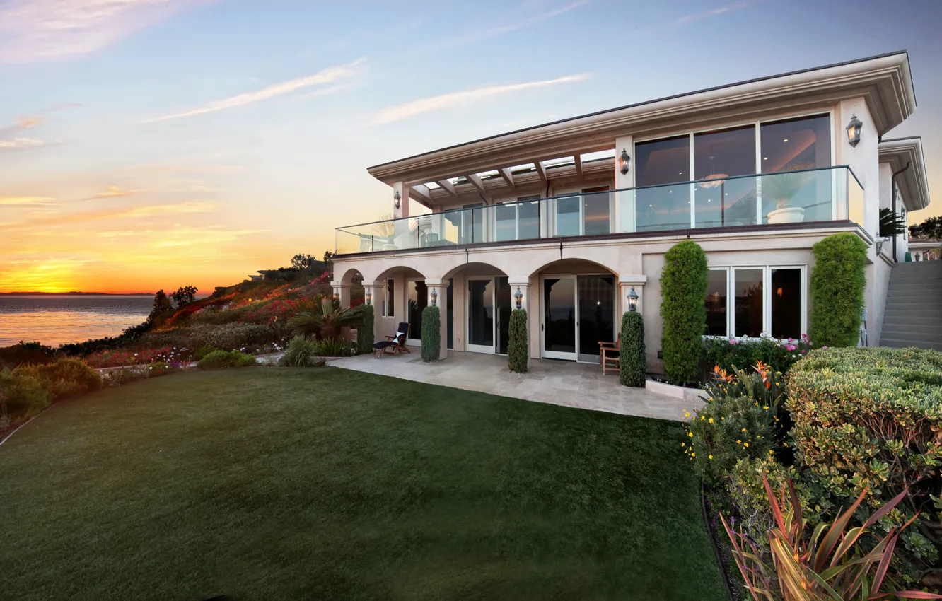 Photo wallpaper dawn, lawn, Villa, USA, America, Sunrises, Monarch Bay