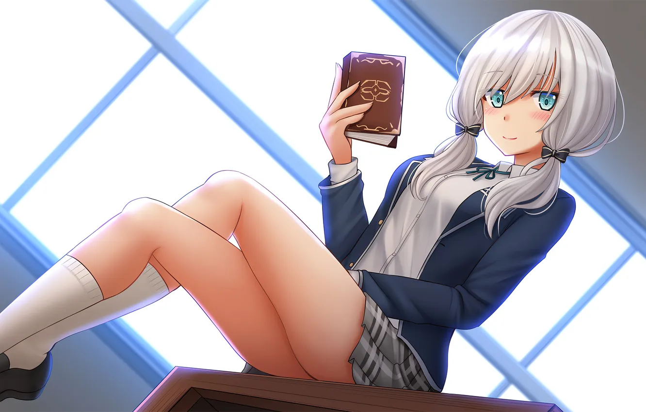 Photo wallpaper girl, sexy, school uniform, long hair, legs, anime, beautiful, twintails