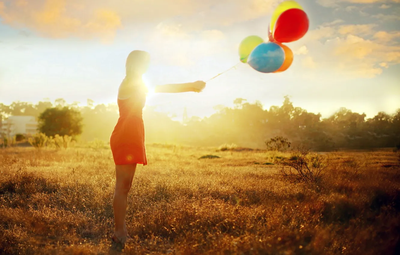 Photo wallpaper girl, light, balls