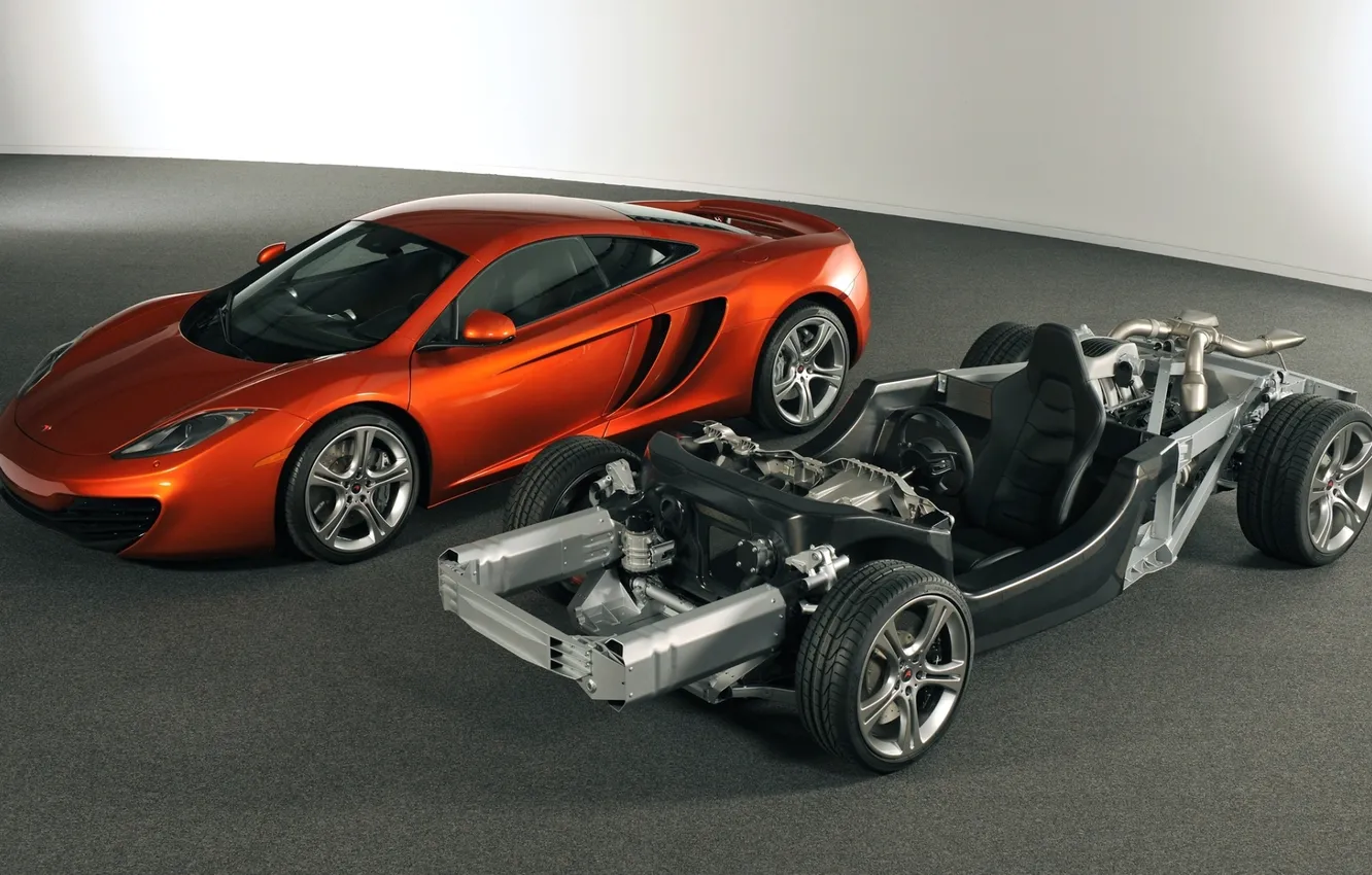 Photo wallpaper orange, background, McLaren, supercar, MP4-12C, the front, frame, inside