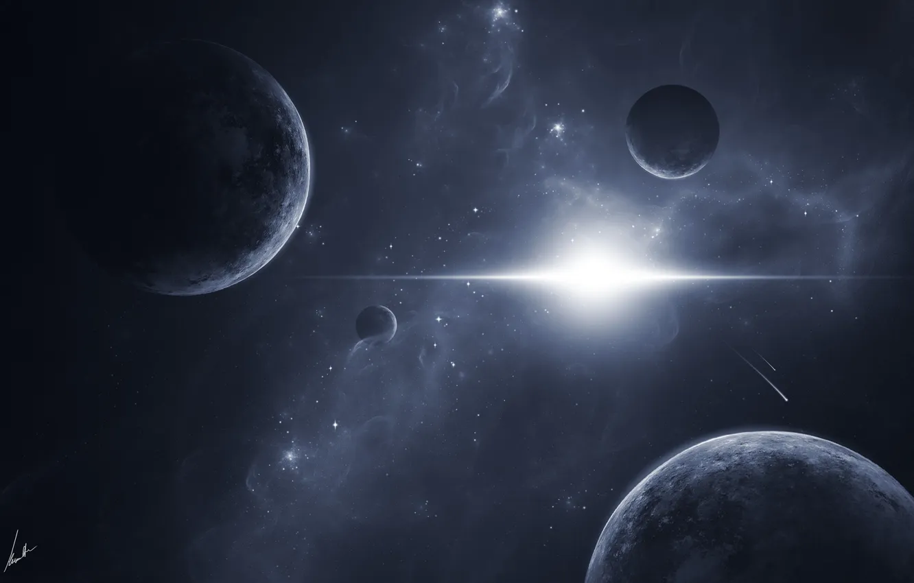 Photo wallpaper light, stars, planets, komets, Satellites