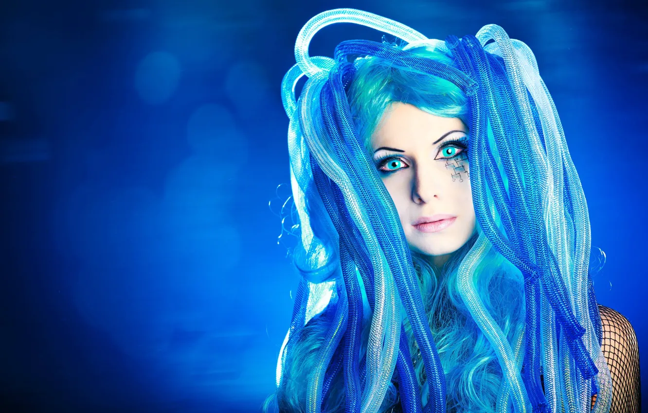 Photo wallpaper eyes, look, blue, hair, Girl, goth