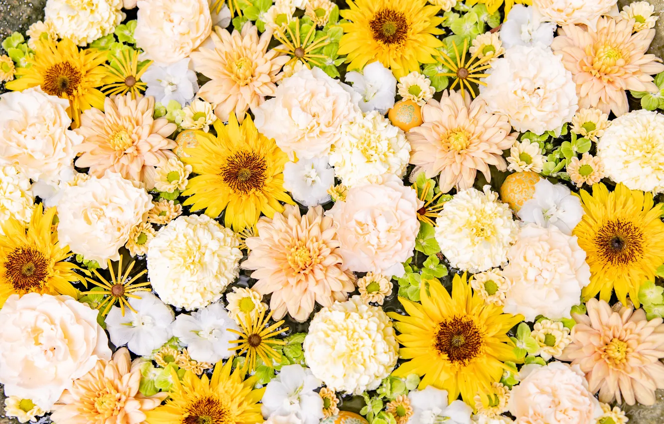 Photo wallpaper Flowers, Flower bouquet, Daisy flowers, Yellow aesthetic, Chrysanthemum flowers