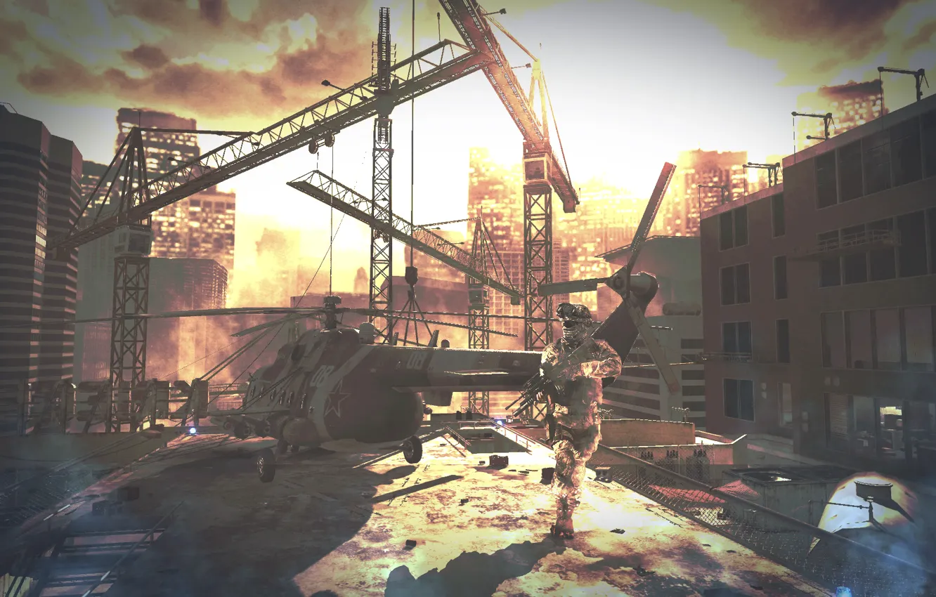 Photo wallpaper background, war, Call of Duty, helicopter, modern warfare, mw2, cod mw2, MD2