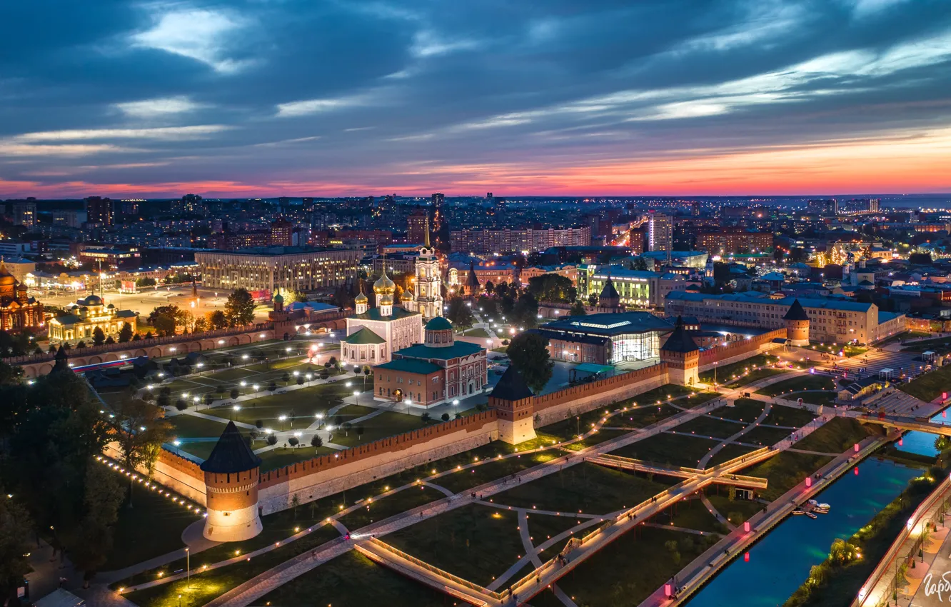 Photo wallpaper the city, building, home, the evening, lighting, The Kremlin, Tula, Ilya Garbuzov