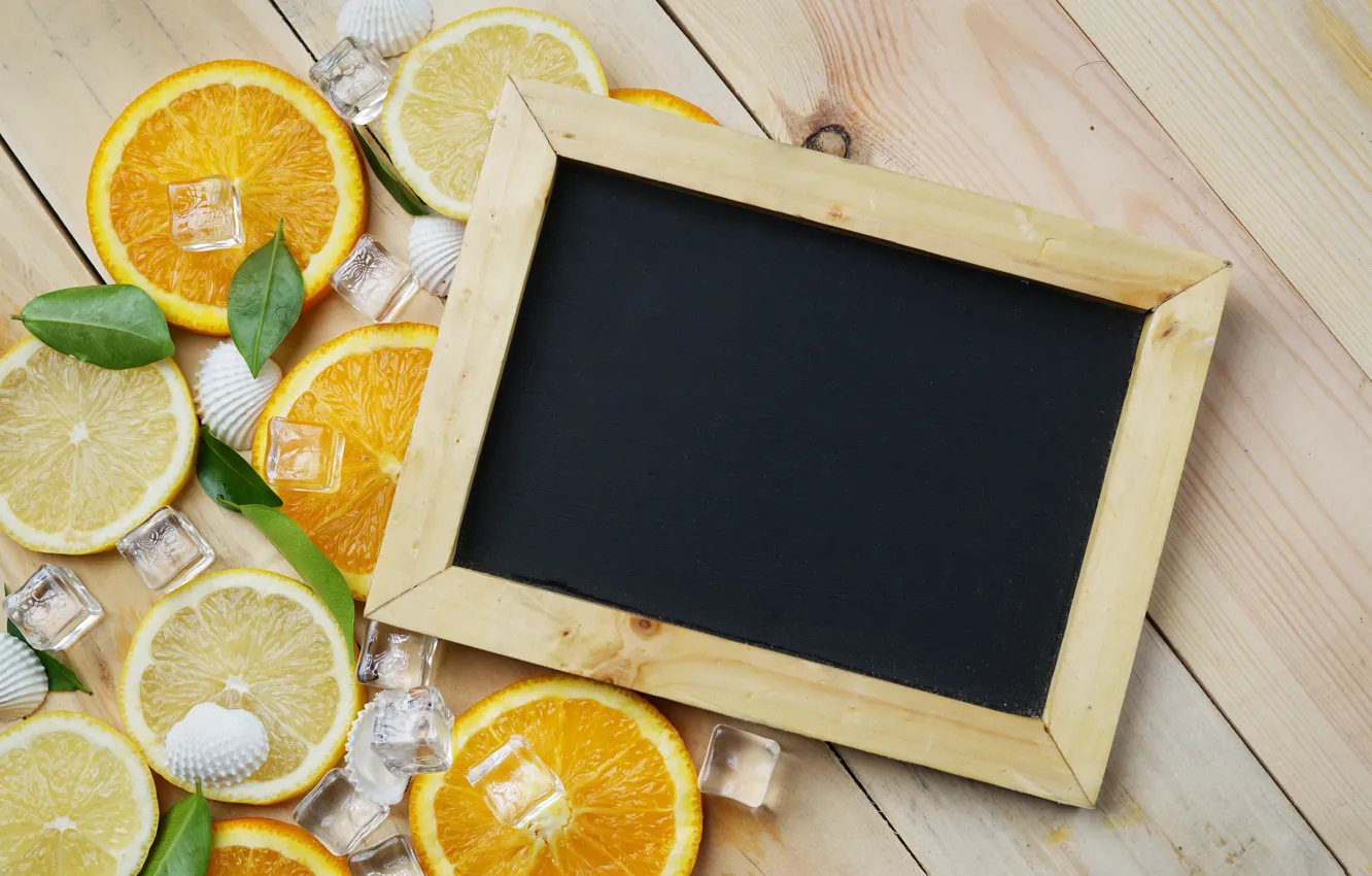 Photo wallpaper ice, lemon, orange, frame, lemon, ice, summer, fruit