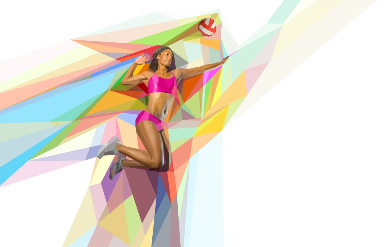 Photo wallpaper jump, the ball, volleyball, low poly, volleyball player