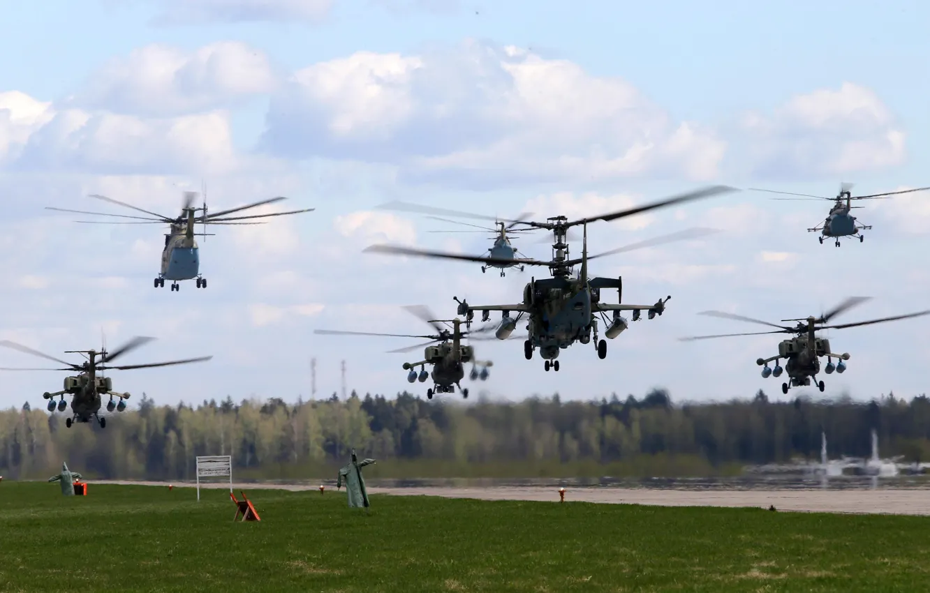 Photo wallpaper the airfield, the rise, Russian helicopters