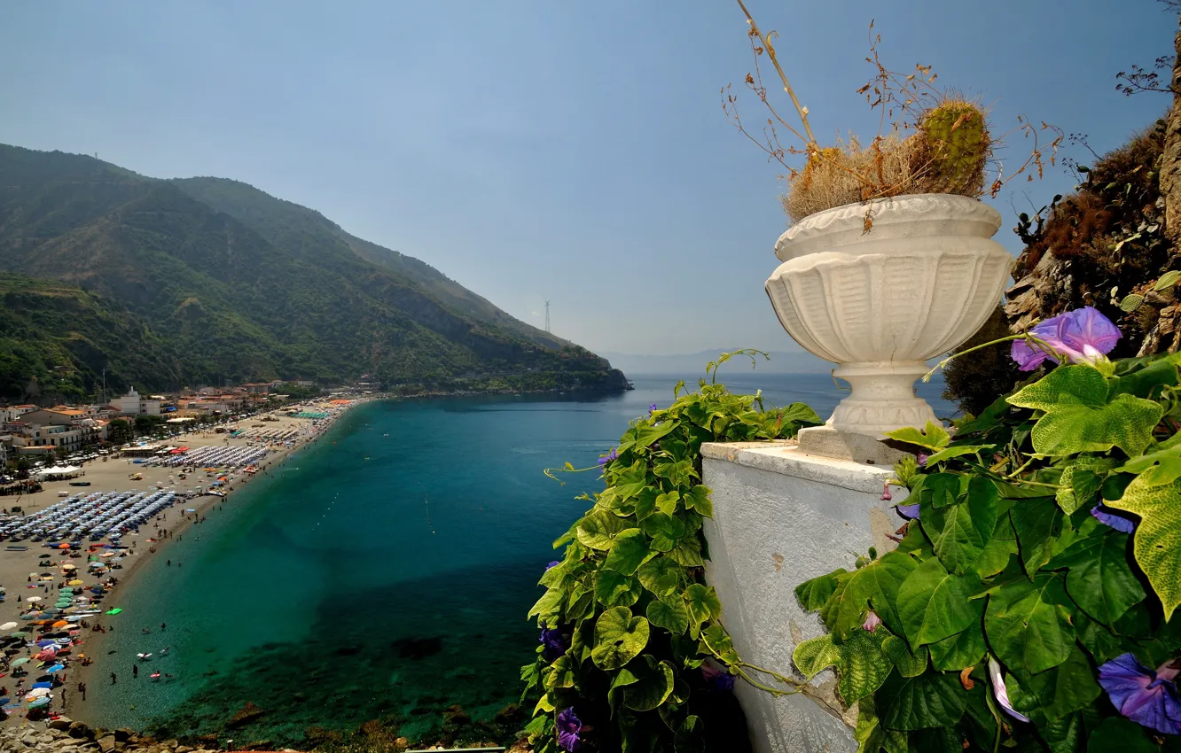 Photo wallpaper sea, beach, Italy, panorama, pot, Calabria, Shilla