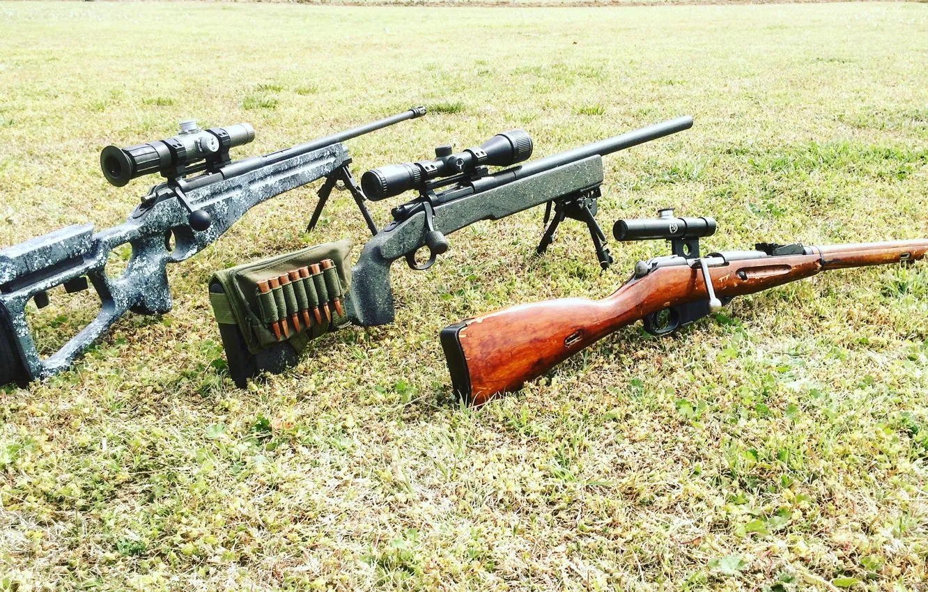 Photo wallpaper grass, weapons, optics, sniper rifle