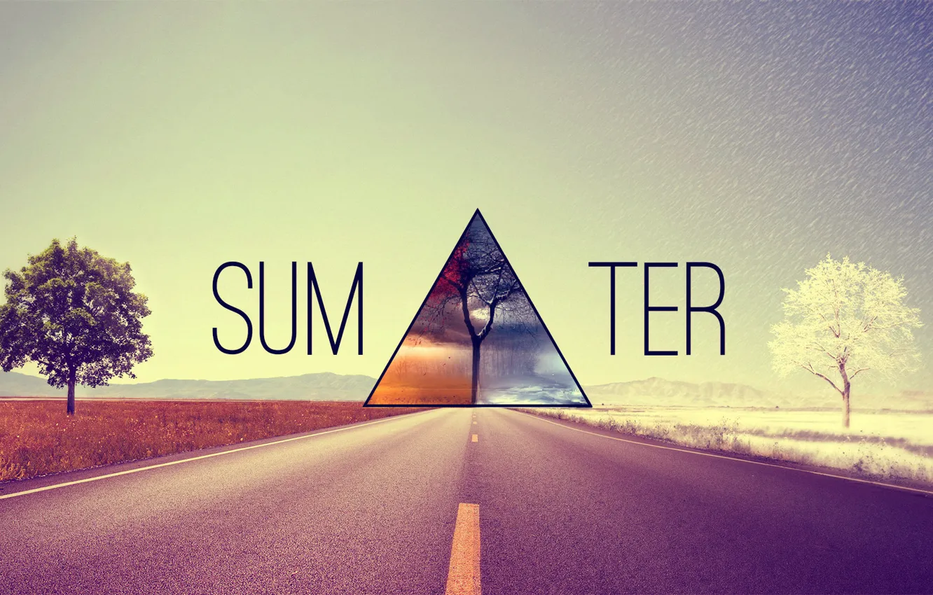 Photo wallpaper winter, road, summer, trees, seasons, summer, road, triangle
