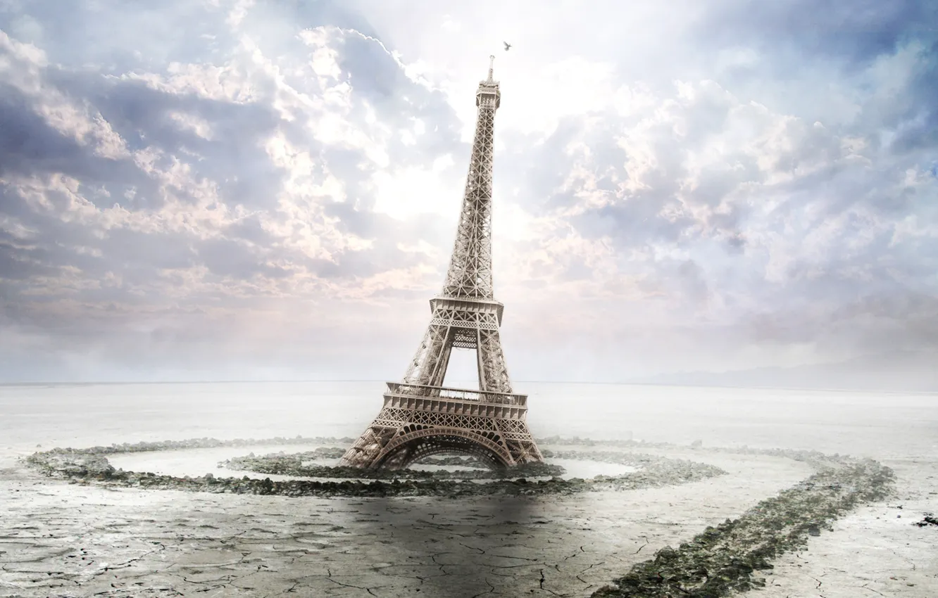 Photo wallpaper the sky, traces, cracked, earth, tower