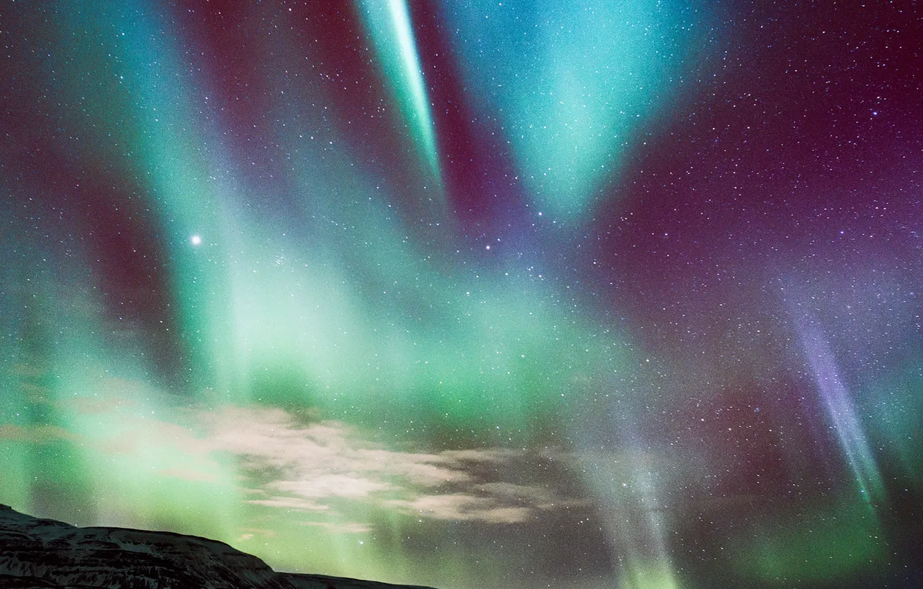Photo wallpaper northern lights, fjord, aurora borealis