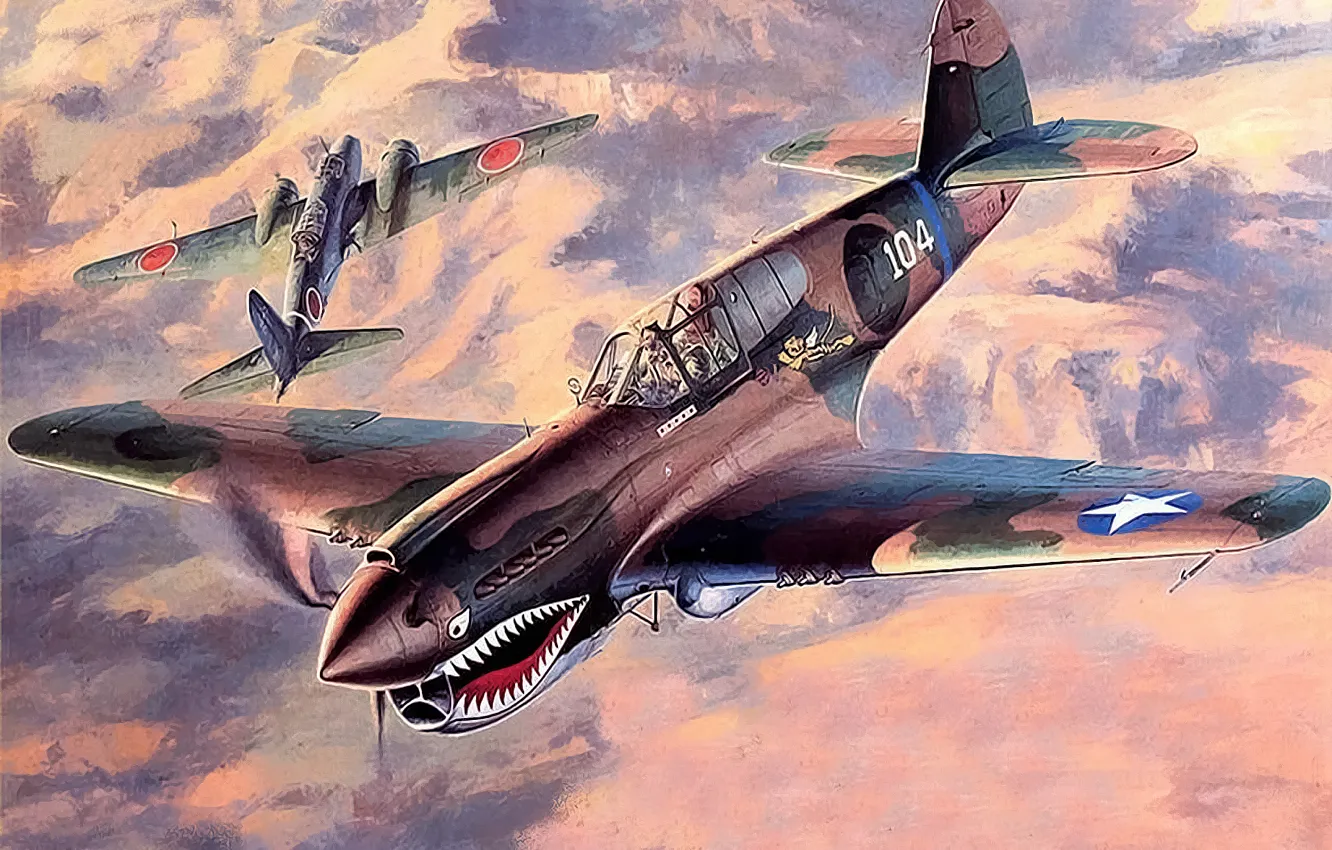 Photo wallpaper aircraft, war, airplane, aviation, dogfight.p-40