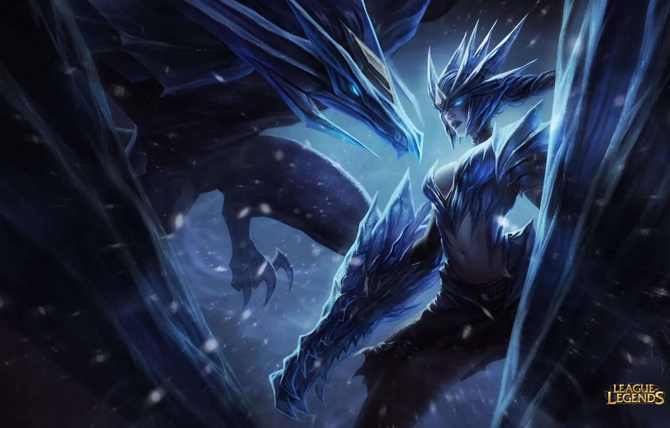 Photo wallpaper girl, snow, monster, art, League of Legends, Shyvana, katiedesousa