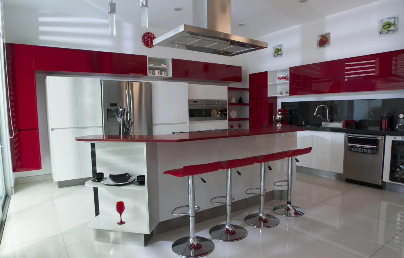 Photo wallpaper red, design, decoration, kitchen