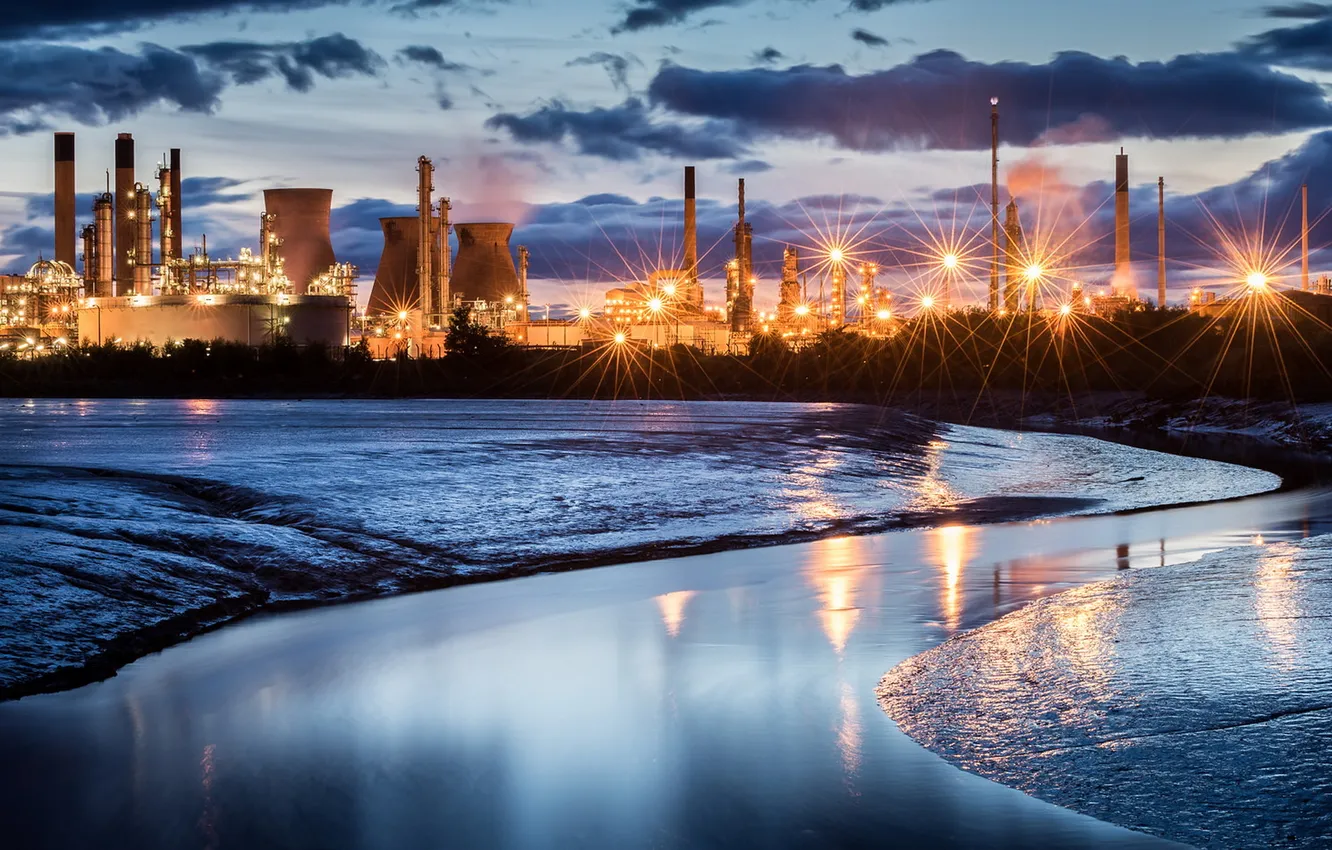 Photo wallpaper night, the city, river