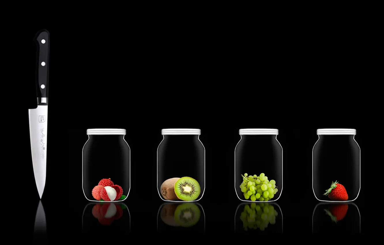 Photo wallpaper berries, knife, Bank