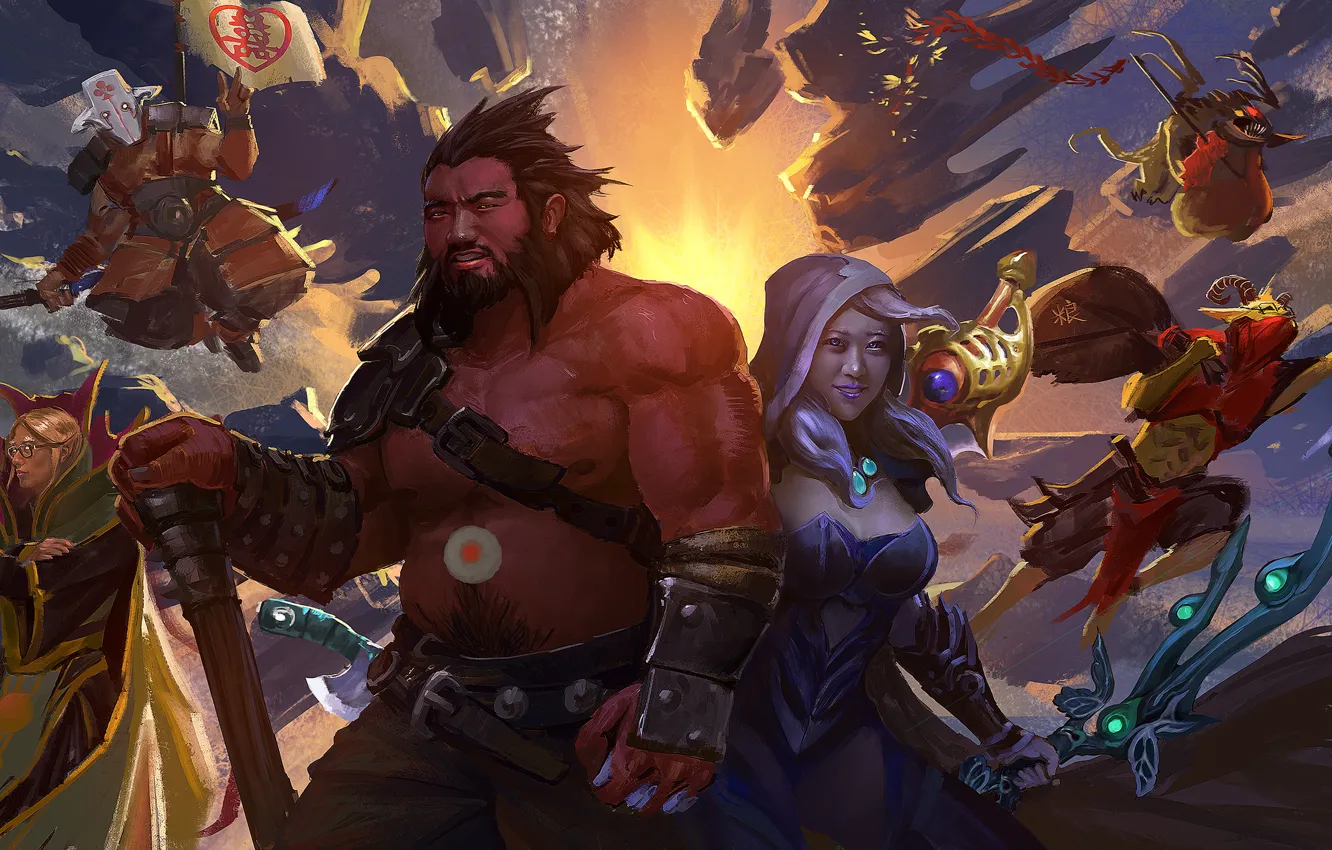 Photo wallpaper axe, art, glasses, the trick, Traxex, Bounty Hunter, juggernaut, dota 2