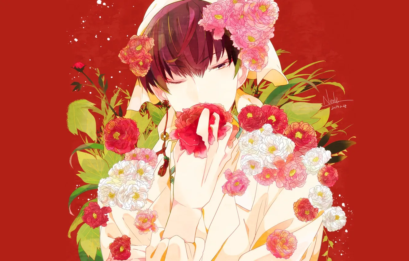 Photo wallpaper red background, Hoozuki no Reitetsu, Cold-Blooded Hozuki, Hakutaku