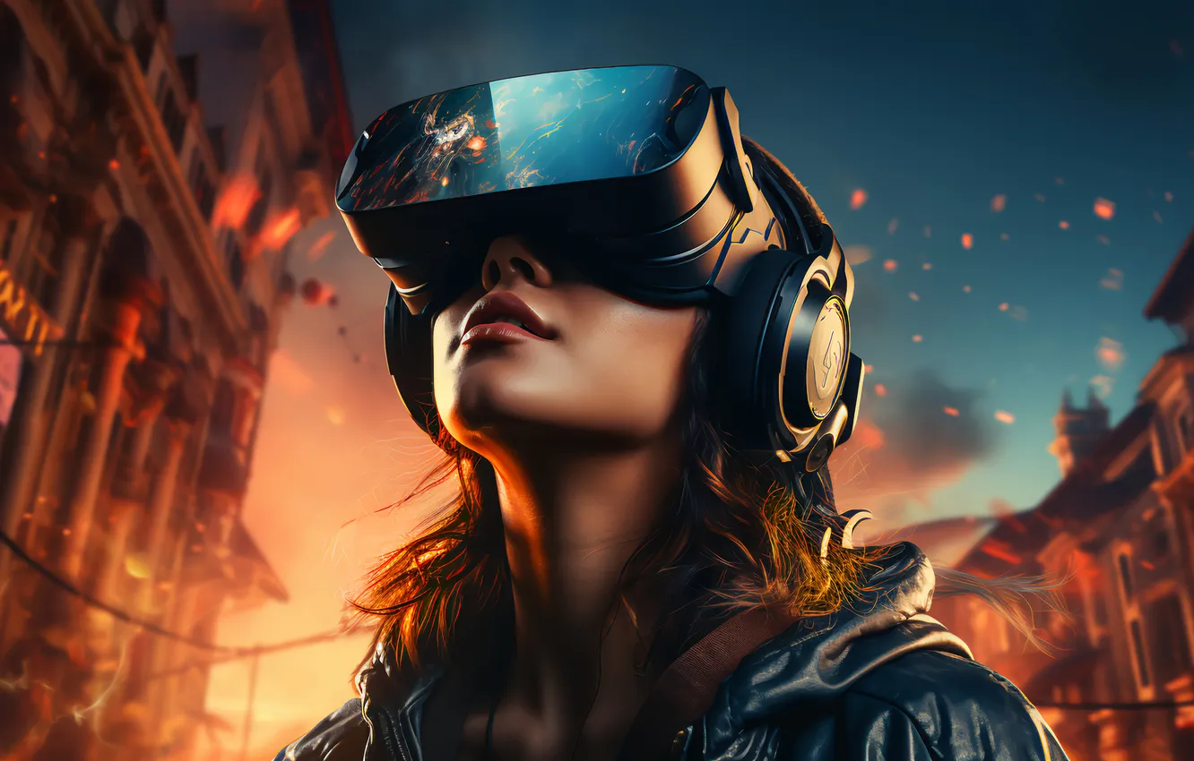 Photo wallpaper the sky, girl, light, face, the city, pose, the game, building