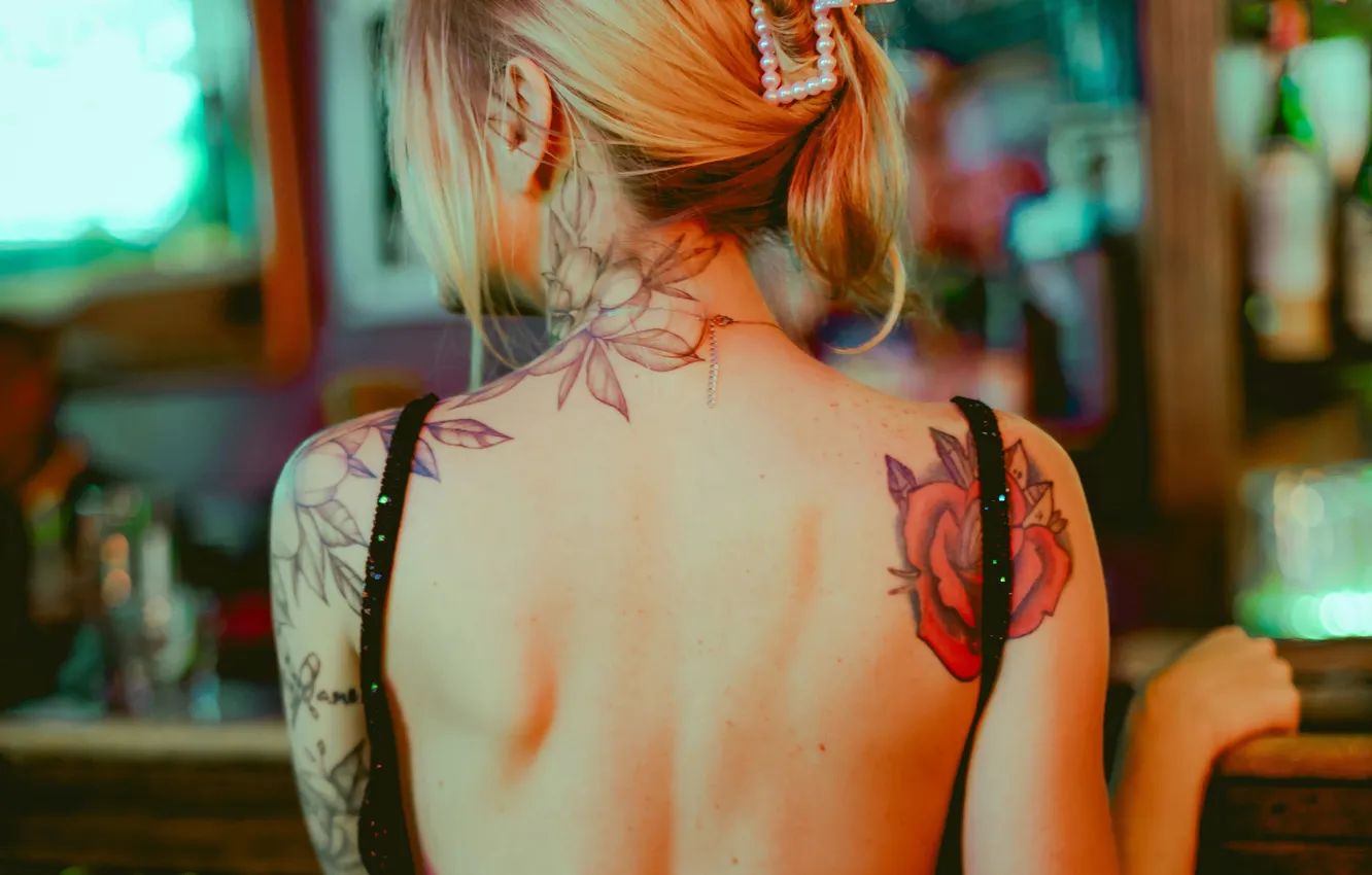 Photo wallpaper back, tattoo, blonde, Jessica Christian