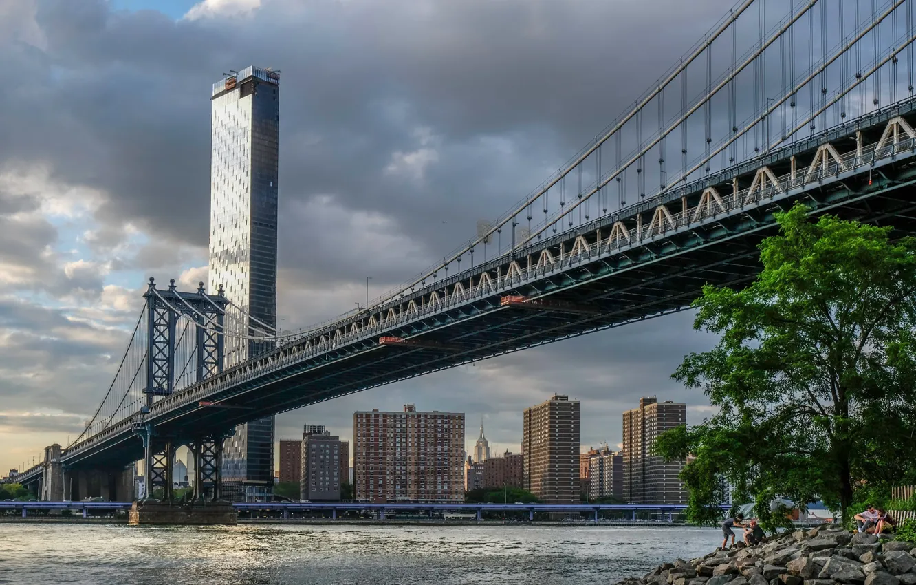 Photo wallpaper bridge, Strait, building, New York, skyscrapers, New York City, Manhattan Bridge, Manhattan bridge