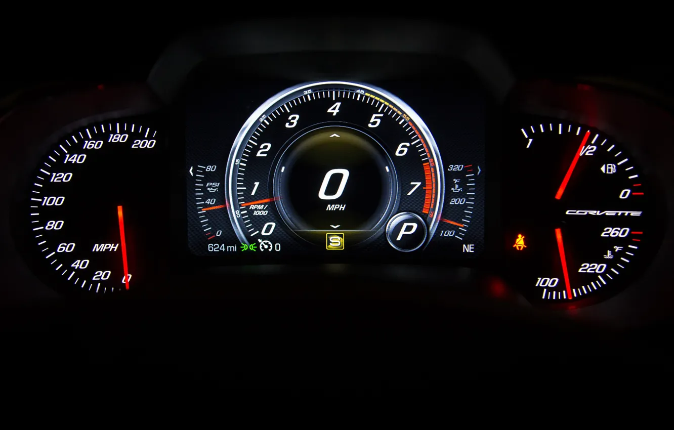 Photo wallpaper panel, speedometer, devices, Corvette