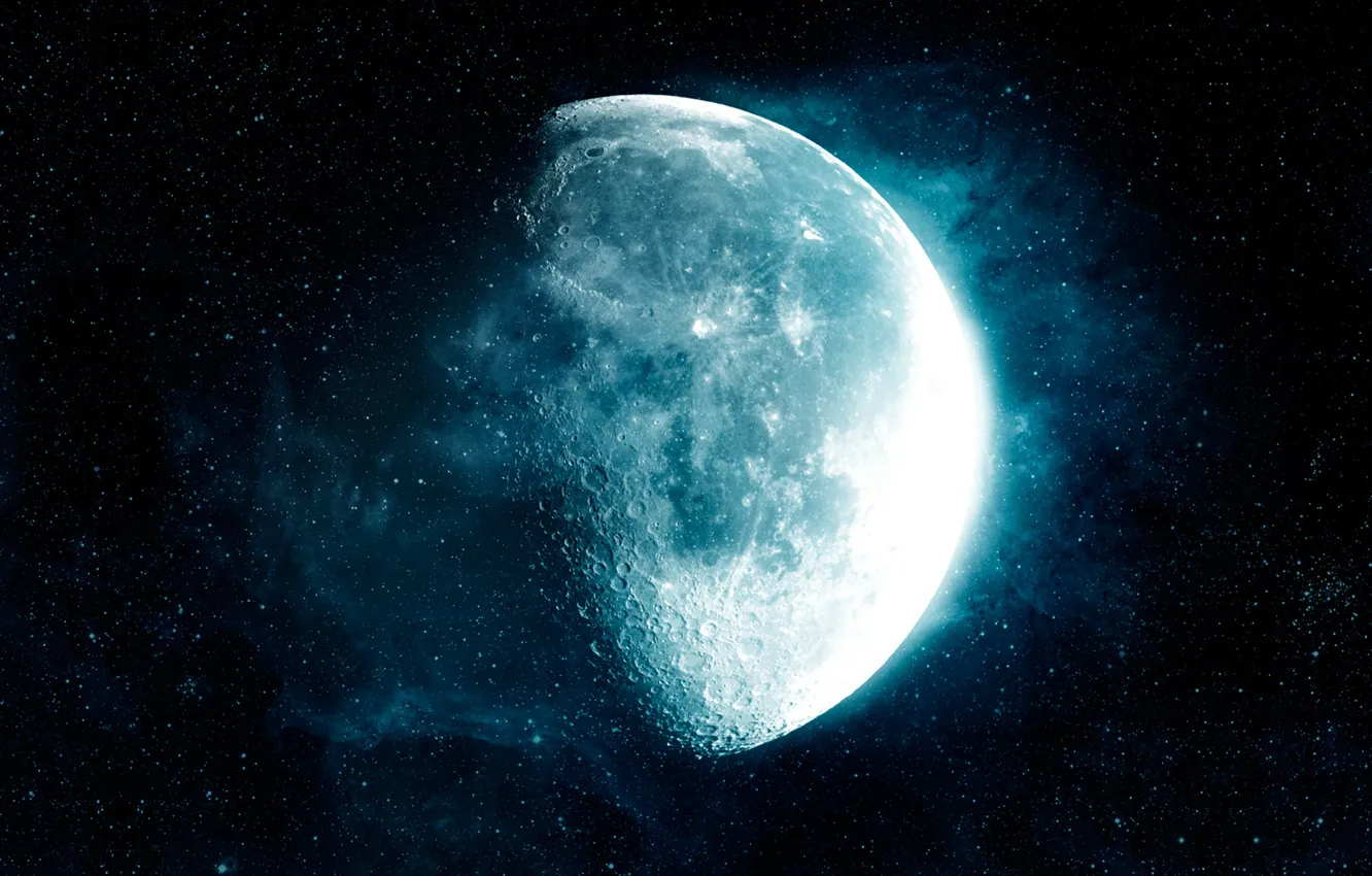 Photo wallpaper space, stars, darkness, moon, soluble moon