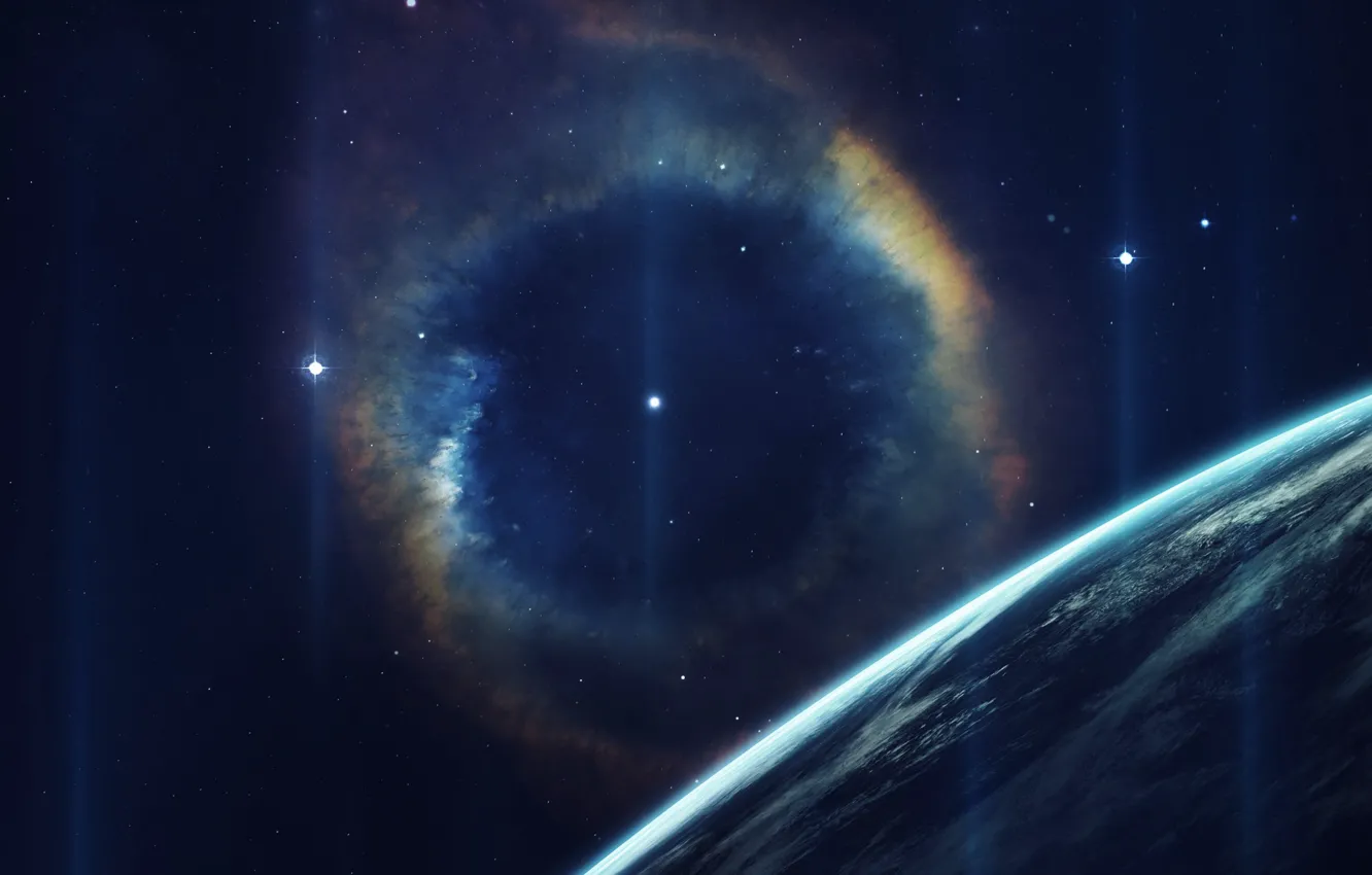 Photo wallpaper space, stars, nebula, glare, planet, art, space, nebula
