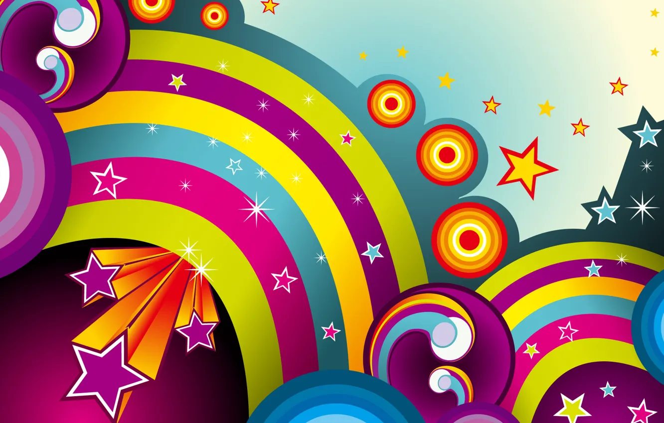 Photo wallpaper stars, line, circles, abstraction, background, rainbow