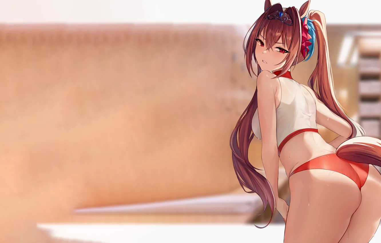 Photo wallpaper girl, sexy, lingerie, ass, panties, long hair, brown hair, anime