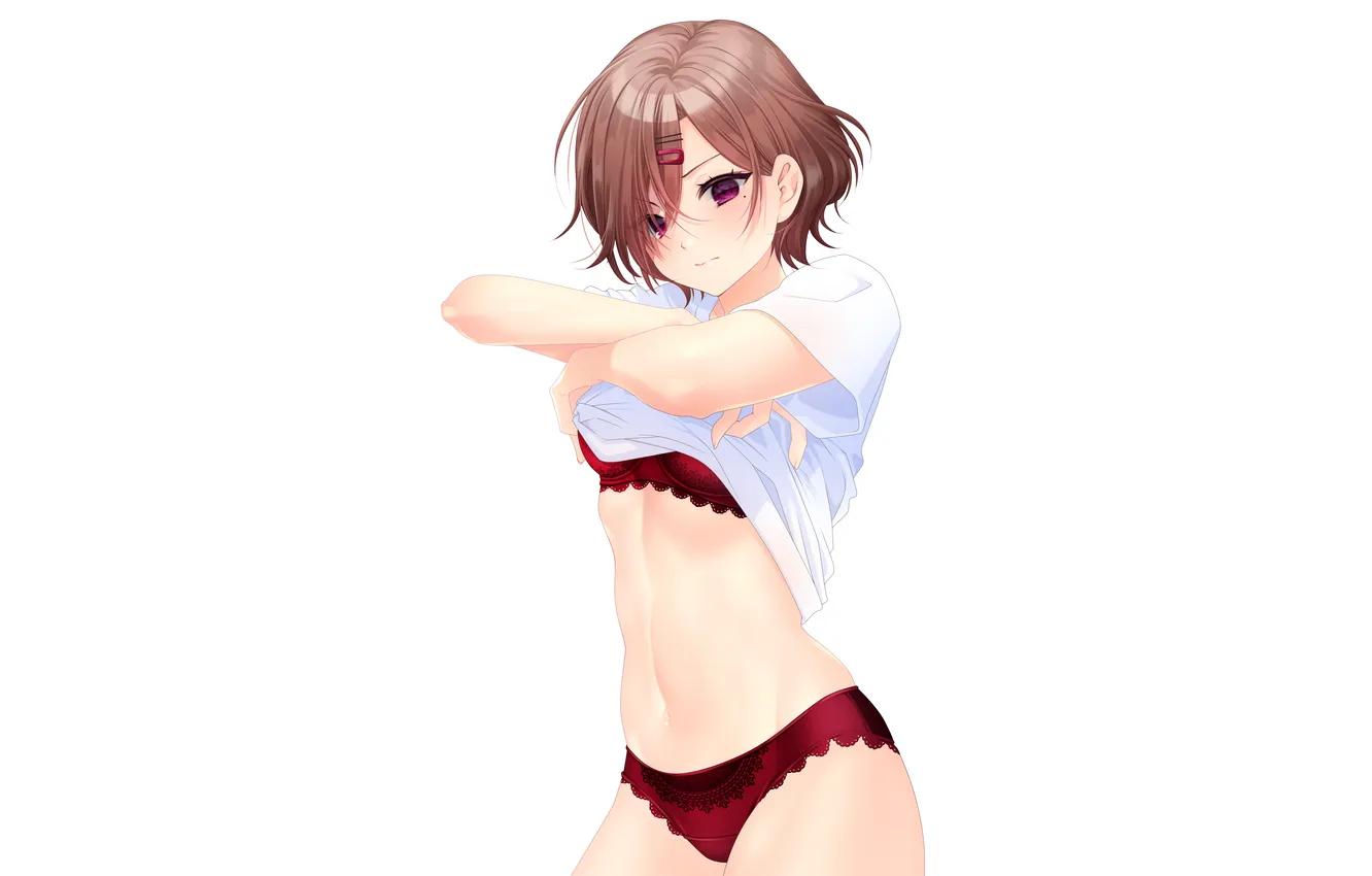 Photo wallpaper girl, sexy, lingerie, bra, panties, brown hair, sexy girl, anime
