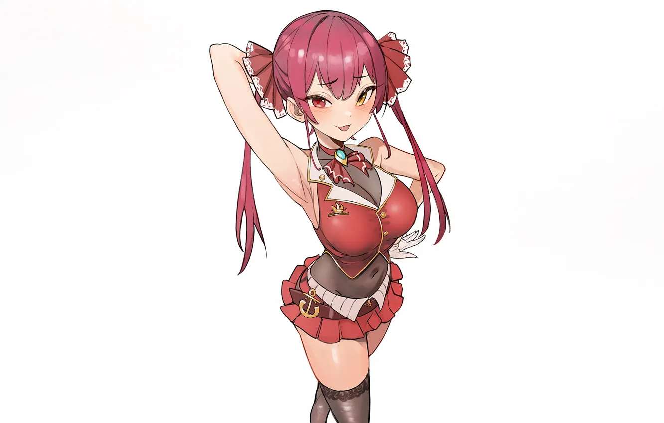 Photo wallpaper girl, sexy, blouse, thighhighs, long hair, anime, beautiful, pretty