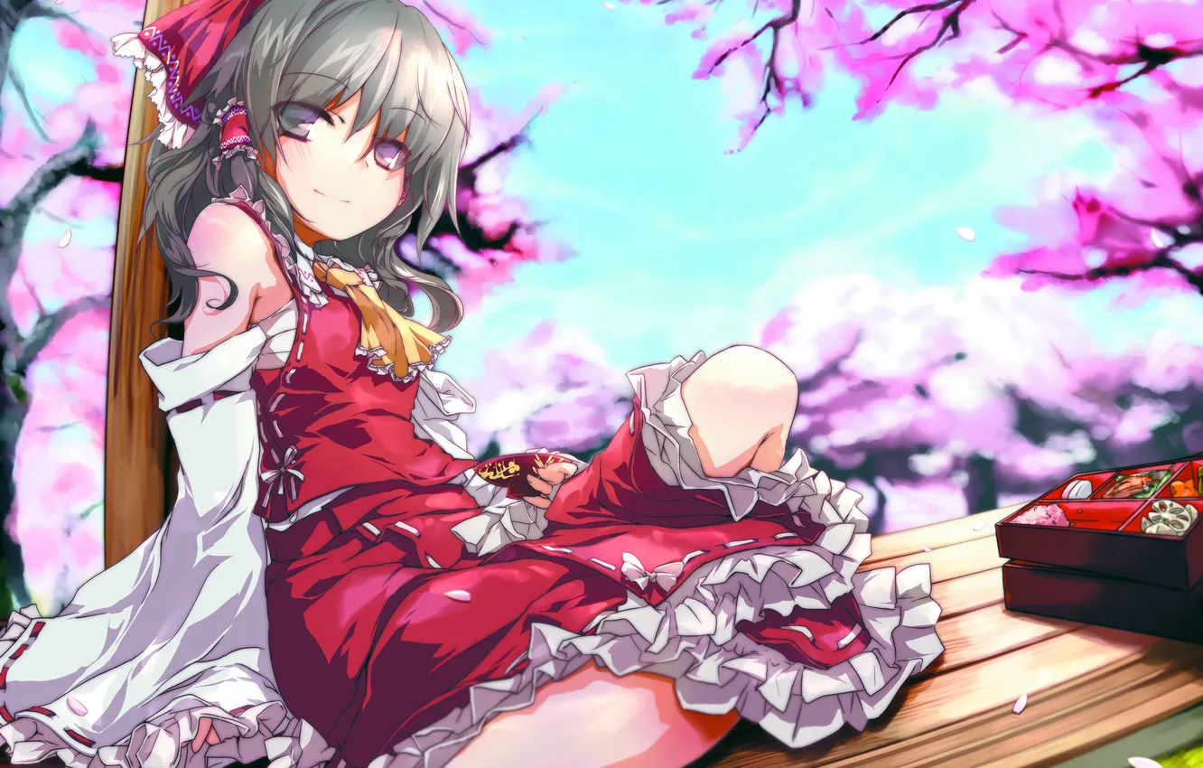 Photo wallpaper girl, nature, anime, art, picnic, touhou, Hakurei Reimu