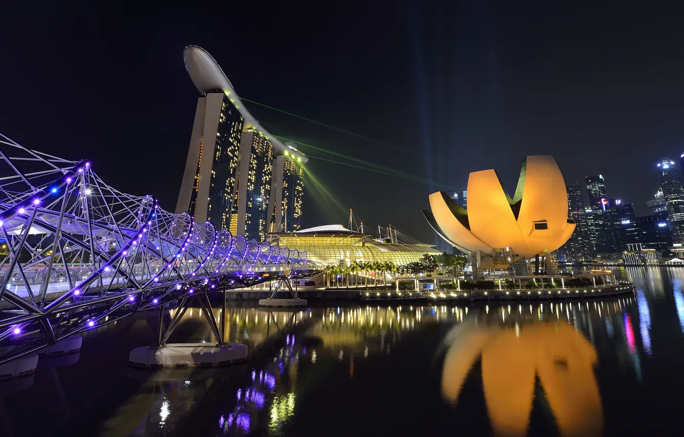 Photo wallpaper the sky, night, lights, Asia, Singapore, the hotel, Marina Bay
