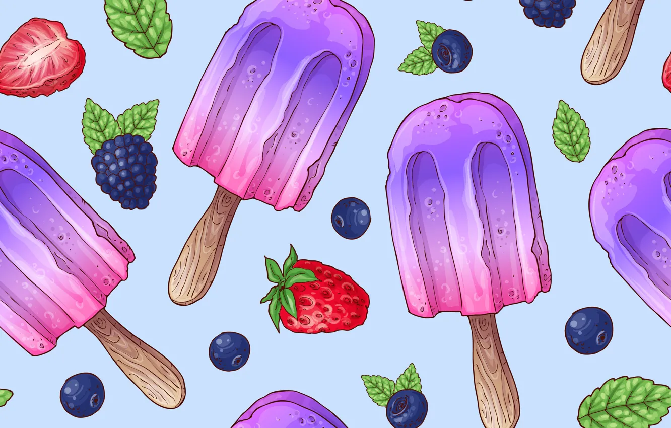 Photo wallpaper berries, background, ice cream, dessert