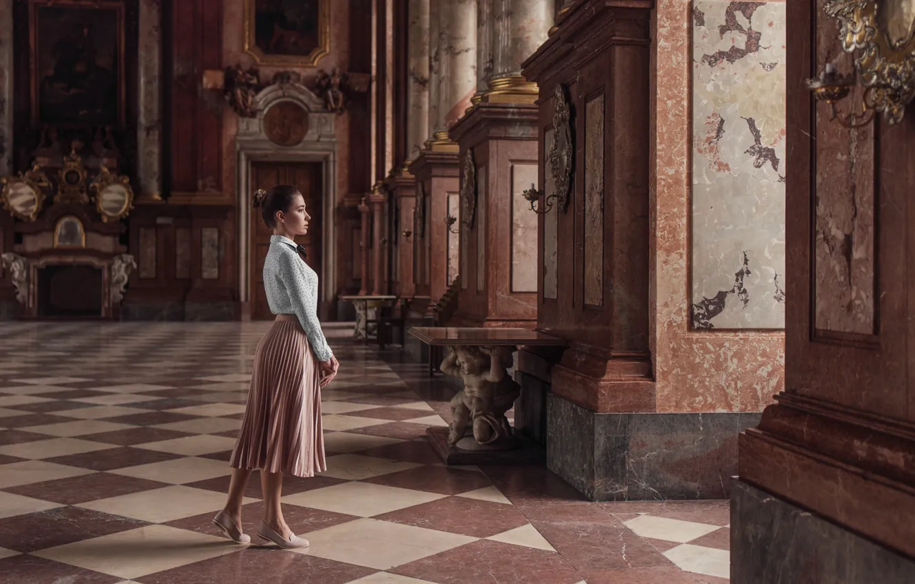 Photo wallpaper girl, pose, skirt, blouse, Xenia, Kufeld, EIKONAS