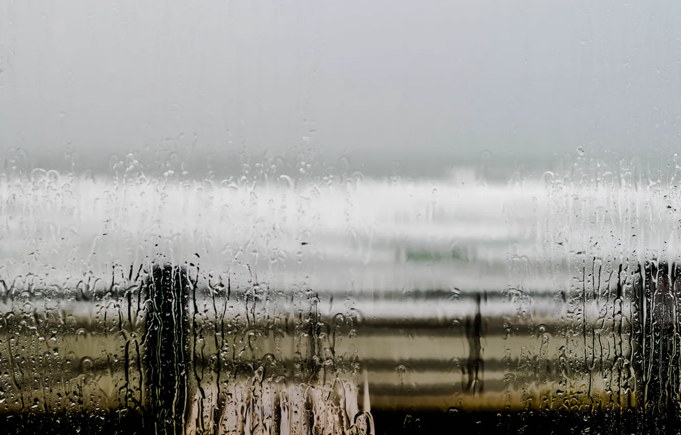 Photo wallpaper sea, wave, beach, the sky, glass, water, rain, the fence